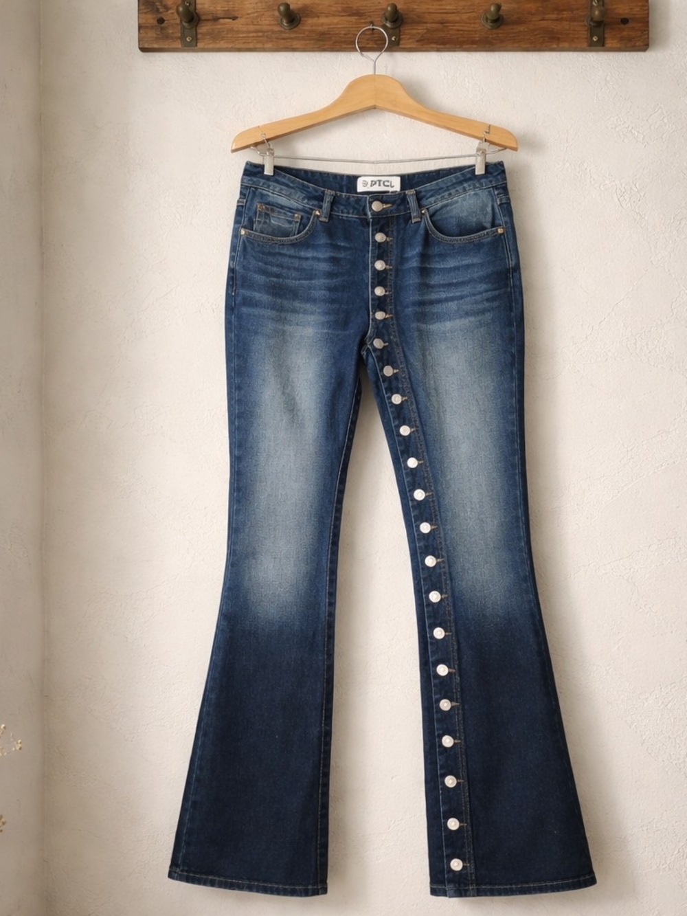 TCL Women's Button-Front Flared Jeans in Dark Blue Wash